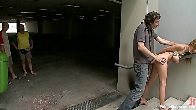 Kinky chick likes to get tied up and humiliated in public places, because it excites her