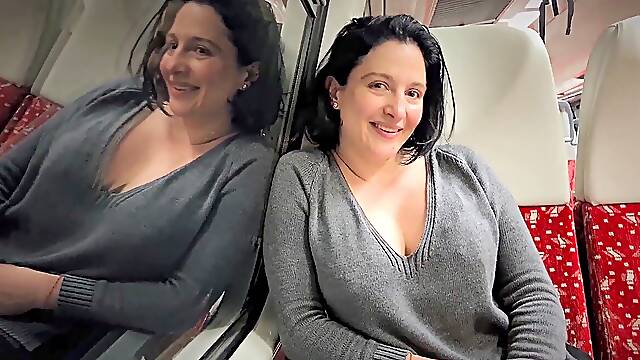 Public train sex with real blowjob and hand job action