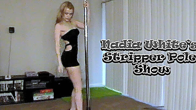 Nadia White’s Stripper Pole Show: Black Dress Tease to Nude Grind & Orgasm